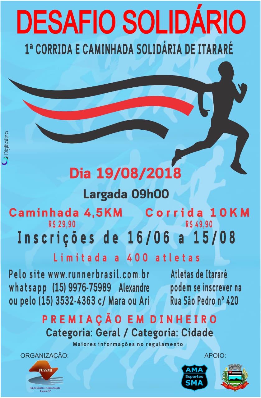 Com premiações em dinheiro, Prefeitura de Itararé (SP) realiza 1ª Corrida e Caminhada Solidária