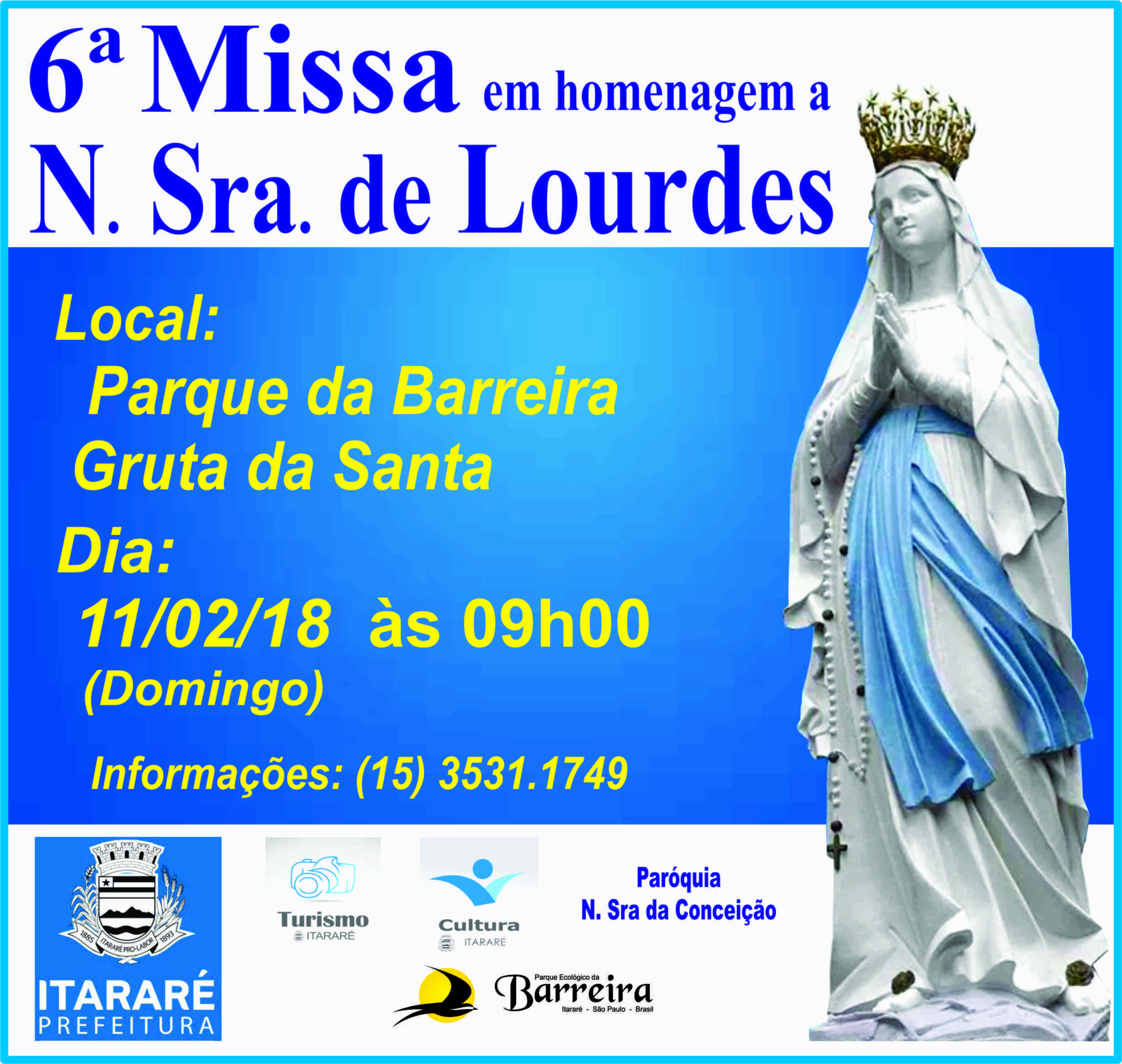 Missa de Nossa Senhora de Lourdes acontece no Parque da Barreira em Itararé (SP)