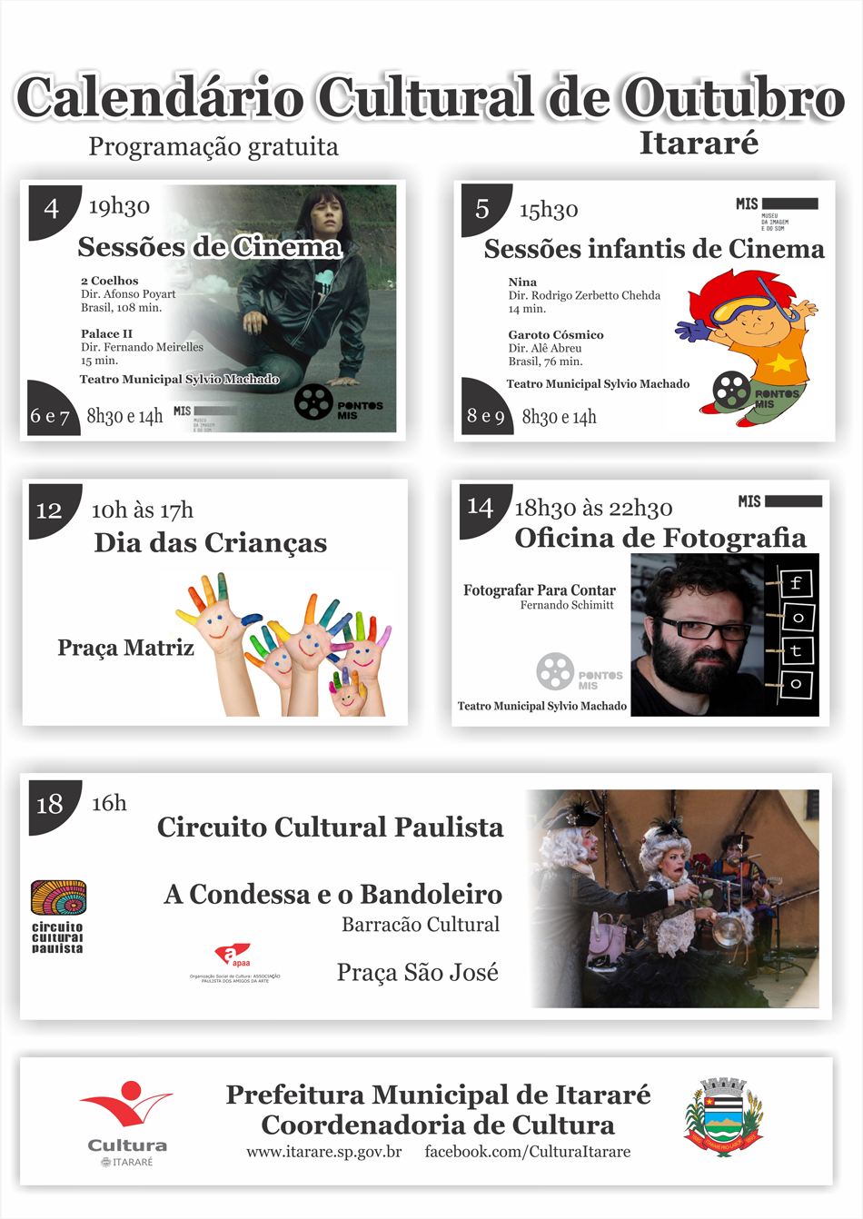 Prefeitura de Itararé divulga calendário cultural de outubro