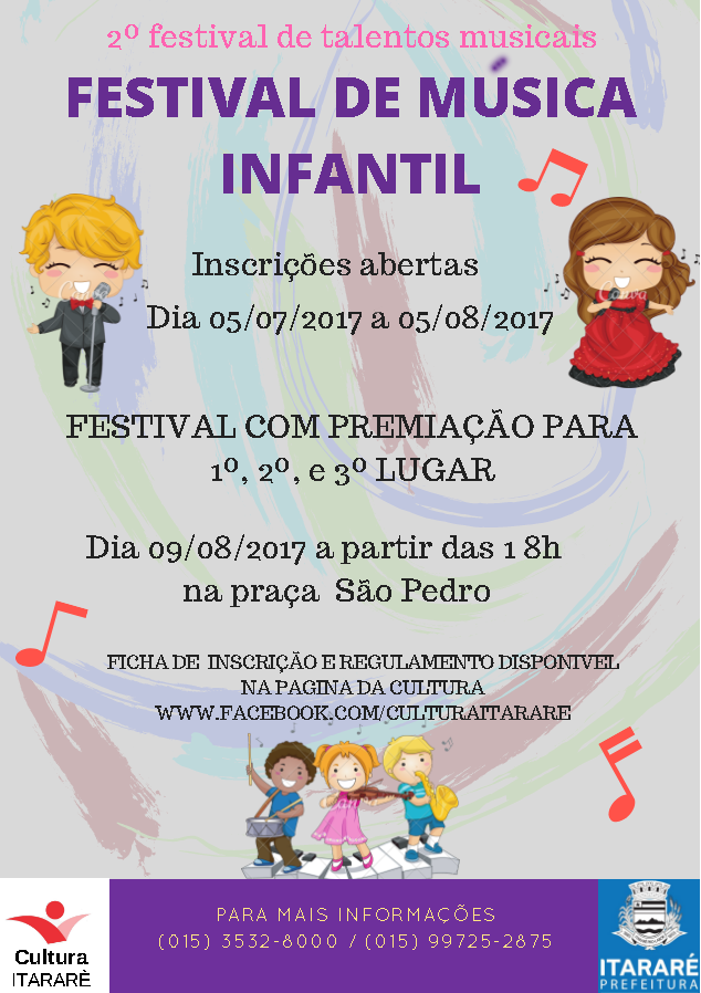 Inscrições para o 1º Festival de Música Infantil de Itararé (SP) terminam dia 05