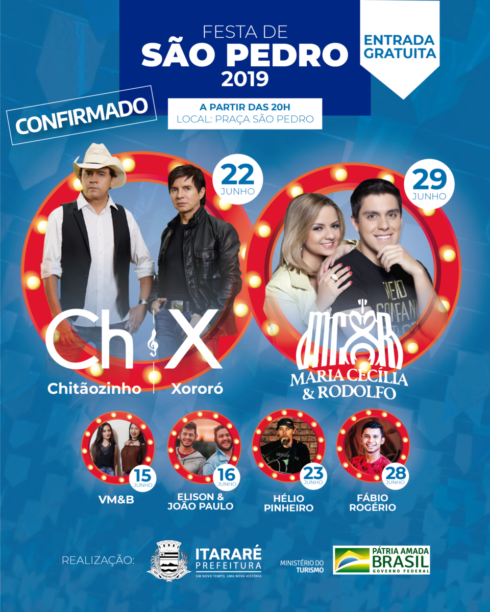 Prefeitura de Itararé (SP) trará Chitãozinho e Xororó para Festa de São Pedro