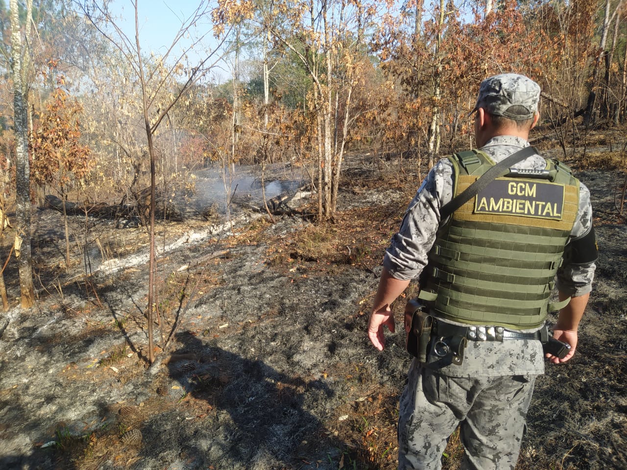 GEPAR de Itararé (SP) avalia área atingida por incêndio na divisa com Sengés (PR)