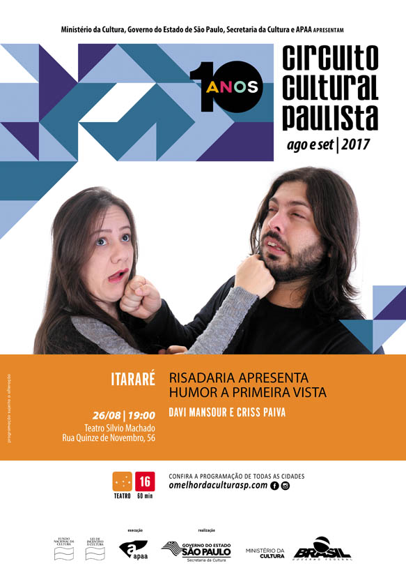 Sábado (26) tem Stand Up Comedy com Davi Mansour e Criss Paiva em Itararé (SP)