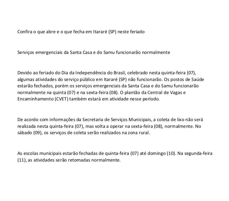 Confira o que abre e o que fecha em Itararé (SP) neste feriado