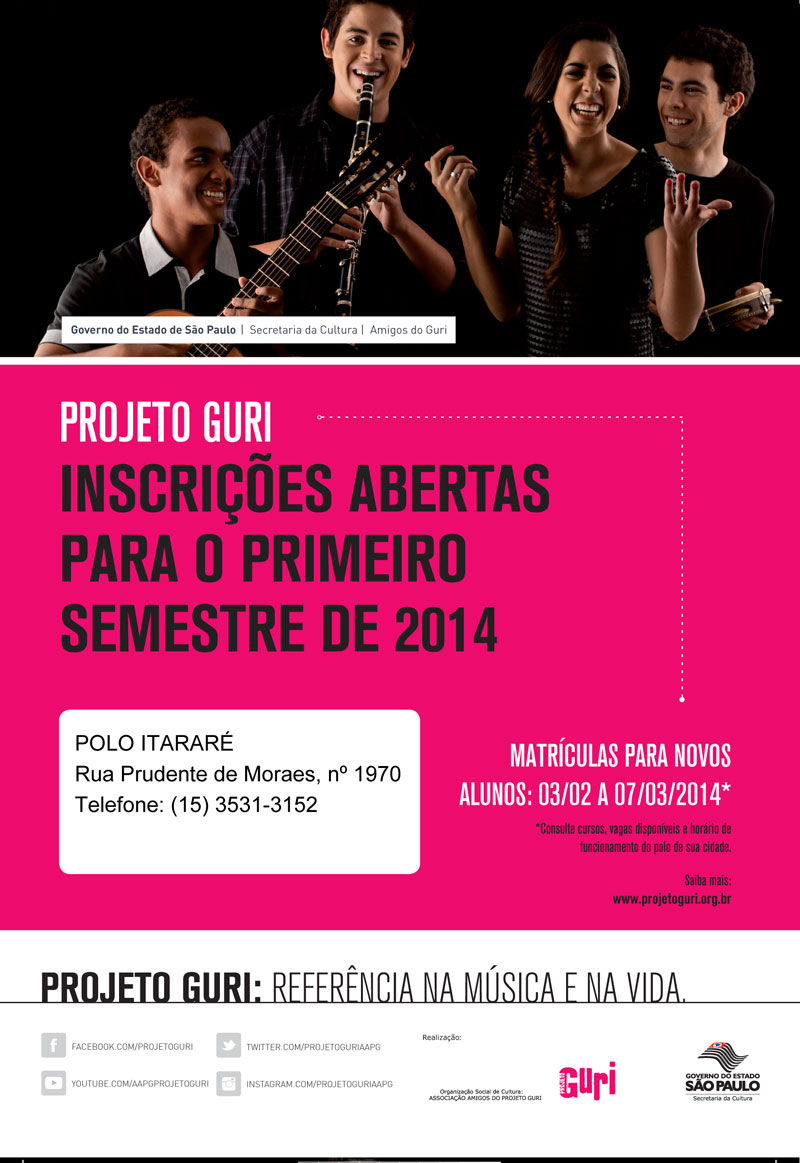 Projeto Guri abre vagas para o primeiro semestre de 2014 em Itararé