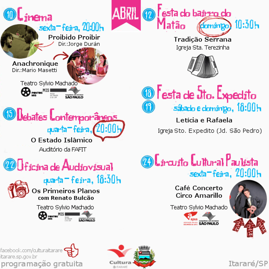 Coordenadoria de Cultura anuncia calendário de eventos em abril