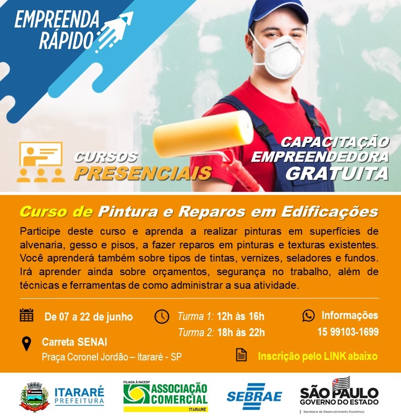 Em Itararé (SP), estão abertas as inscrições abertas para curso gratuito de pintura e reparos em edificações