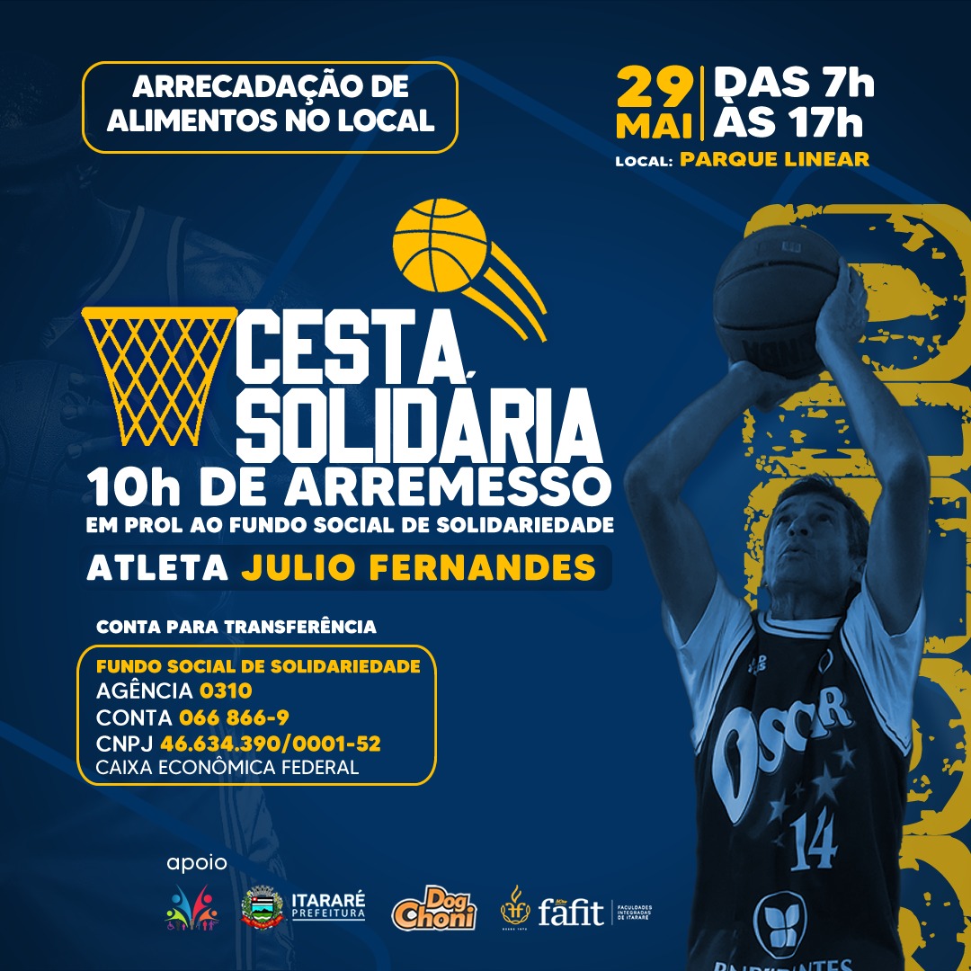 Cesta Solidária: Em prol ao Fundo Social de Solidariedade de Itararé (SP), atleta realizará 10h de arremesso